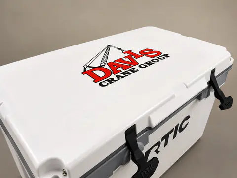 Branded hard cooler prepared as promotional merchandise