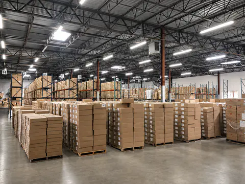 Pallets and cartons organized for retail and distribution work